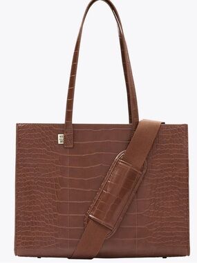 BEIS Chocolate Croc-Embossed Tote with Detachable Strap